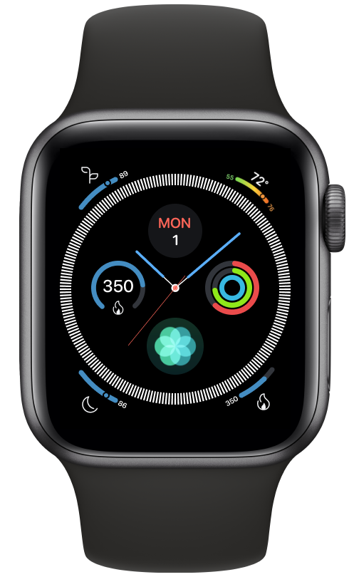 deux exemples de cadran de l’Apple Watch avec des complications