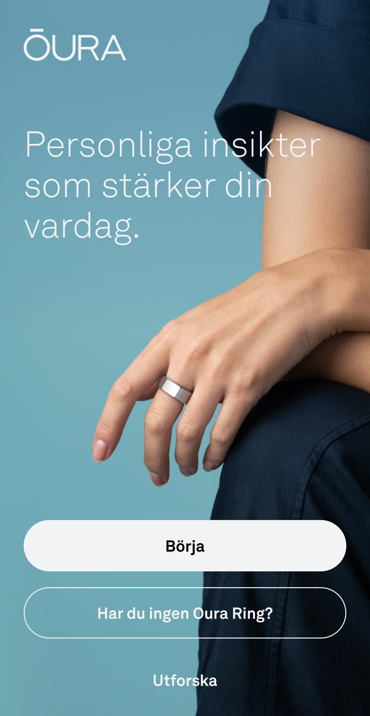 En skärmbild av Oura-appens startskärm/startsida.