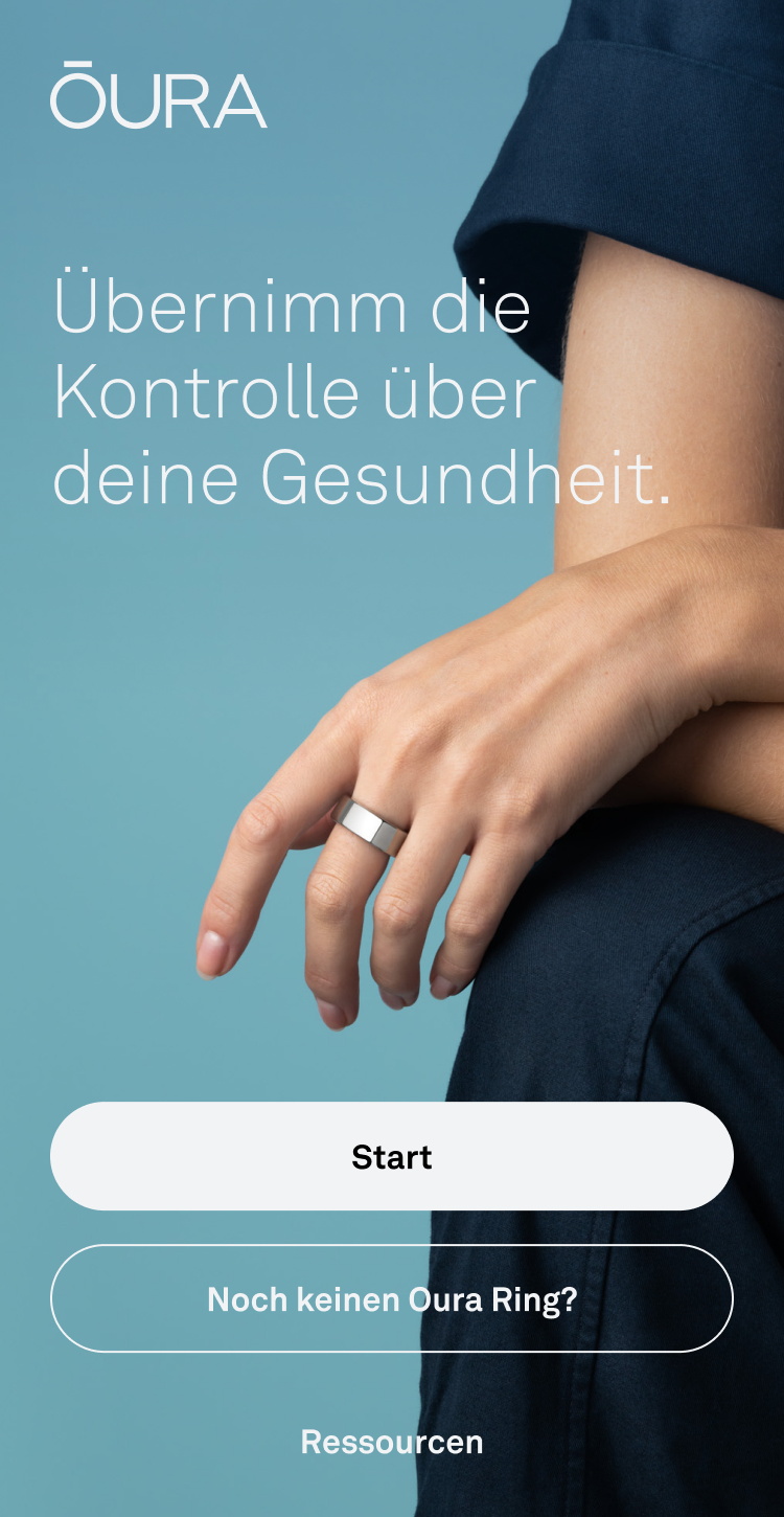 Ein Screenshot des Startbildschirms/der Splashpage der Oura-App