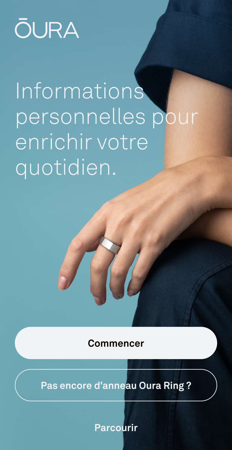 une capture d’écran de l’écran de démarrage/page de garde de l’application Oura