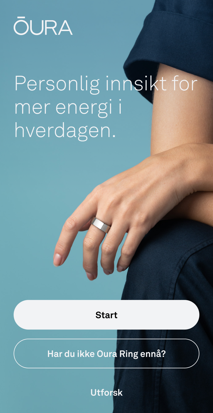 Et skjermbilde av Oura-appens startskjerm/velkomstside.