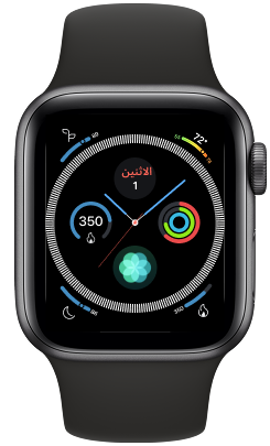 مثالان على وجوه Apple Watch مع العناصر التفاعلية